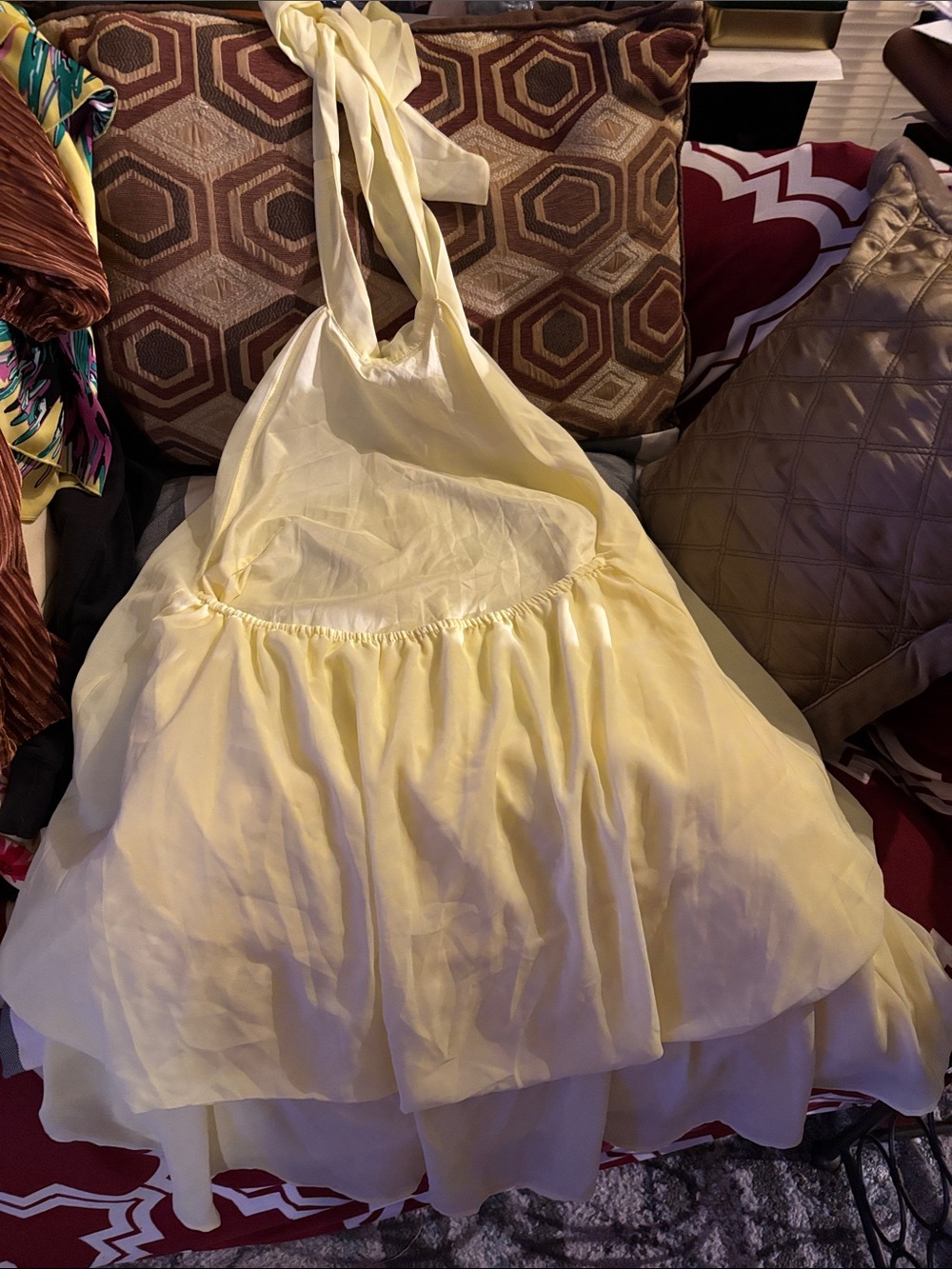 Yellow Halter Layered Party Dress for Girls/ladies - open back guys M/L-NWOT